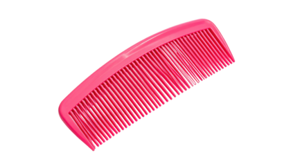 A bright pink plastic hair styling tool against a solid black background