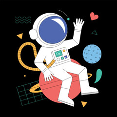 Whimsical Astronaut Illustration Capturing the Joy of Space Exploration and Discovery Through Playful Design Elements