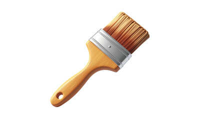 A realistic paintbrush, angled, with a wooden handle and bristles, on a black background