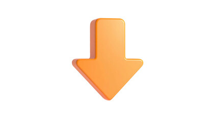 A simple, 3D orange arrow pointing downward against a stark black background