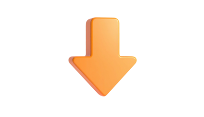 A simple, 3D orange arrow pointing downward against a stark black background