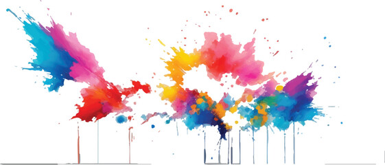 Bright Watercolor Splash and Abstract Rainbow Splatter Stains with Vibrant Brush Stroke Texture on White Background for Trendy Vector Art Illustration