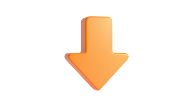 A simple, 3D orange arrow pointing downward against a stark black background