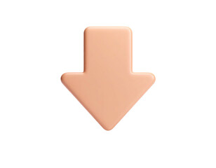 A 3D rendered peach arrow points downwards on a black, clean background