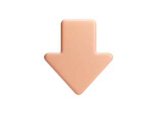 A 3D rendered peach arrow points downwards on a black, clean background