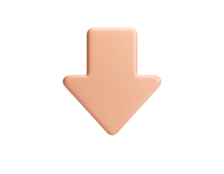 A 3D rendered peach arrow points downwards on a black, clean background