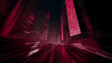 Futuristic cyber tunnel with glowing red neon lights, abstract digital sci-fi corridor design background with speed motion and technology concept