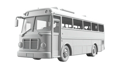 Rendered, monochrome, medium-sized bus isolated on black background, side view