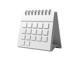 3D white, stand-up calendar, with spiral binding and blank squares, on black background
