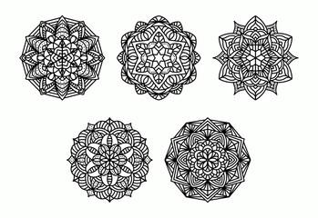 Traditional Set of Mandala Vector on White Background. Floral Mandala Doodle Collection