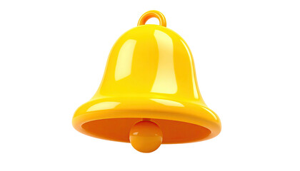 Rendered 3D yellow bell with a loop on top and a clapper, on black background