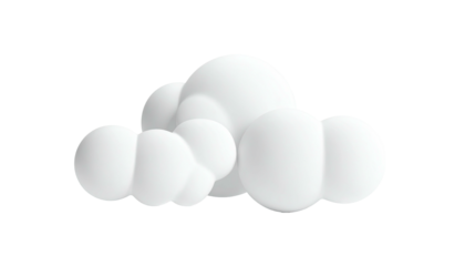 A fluffy, puffy white cloud composed of spheres, isolated on a stark black background