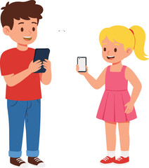 Children using smartphones illustration, kids with mobile devices, digital lifestyle, technology