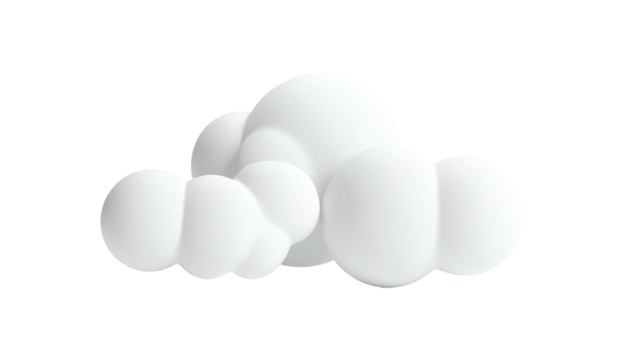 A fluffy, puffy white cloud composed of spheres, isolated on a stark black background - Powered by Adobe