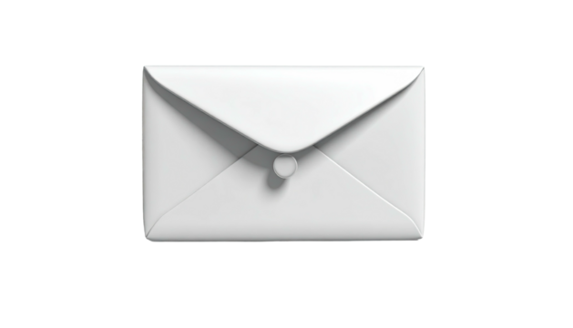 A pristine, glossy white envelope, sealed with a small button, sits on a black background