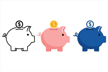 Vector art of piggy bank in three different styles, perfect for illustrating concepts related to saving, finance, money, and financial planning