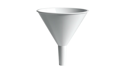 A white, cone-shaped object with a narrow tube at the bottom; isolated