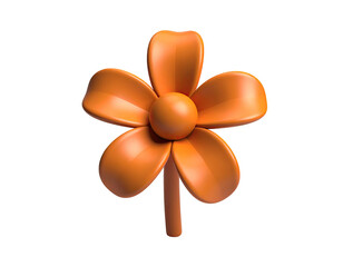 A glossy, orange, cartoon-style flower with five petals and a central sphere