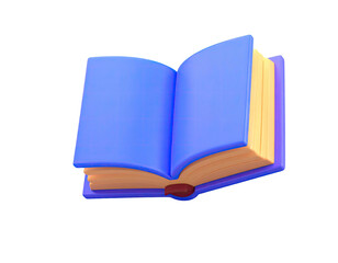 A 3D rendered illustration of an open book against a black background