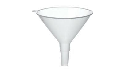 Simple white conical pouring tool with a wide mouth and narrow spout, isolated