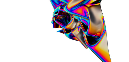 Abstract colorful 3D render isolated on white. Geometric design with vibrant holographic texture. Modern art concept for digital backgrounds and
