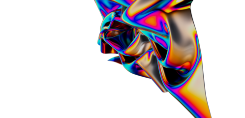 Abstract colorful 3D render isolated on white. Geometric design with vibrant holographic texture. Modern art concept for digital backgrounds and