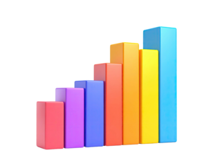 Colorful 3D bar chart illustrating data growth against a black background