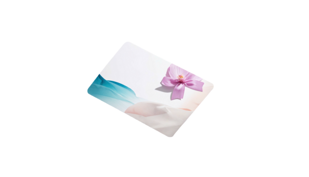 Angled rectangle featuring pastel brushstrokes and a small pink flower on black