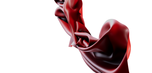 Abstract image of a flowing red fabric against a white background. Smooth silk cloth with a touch of elegance and luxury. Ideal for design, back