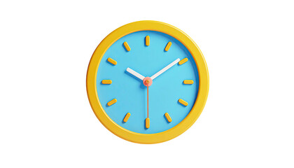 3D rendered clock face with gold bezel, blue dial, and black background