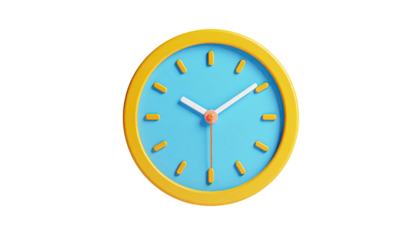 3D rendered clock face with gold bezel, blue dial, and black background