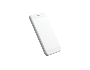 Isolated white rectangular device with curved edges and a screen against a black backdrop