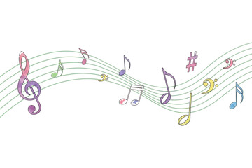 Vector art of musical notes with watercolor texture a vibrant and artistic representation of music, perfect for backgrounds, designs, or creative projects