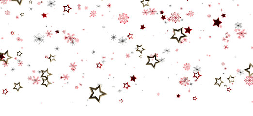 Festive winter background with red and gold stars and snowflakes. Perfect for Christmas, New Year, holidays.