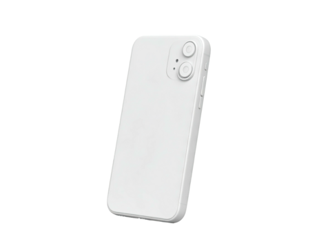 Sleek white rectangular phone, back view angled slightly, with camera features visible