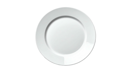 White, circular dish with a rim, centered on a black background, isolated