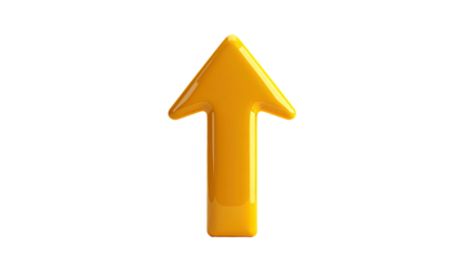 A glossy, gold-colored arrow pointing upwards against a stark black background