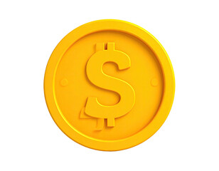 Shiny gold coin, featuring a large dollar sign, against a black background