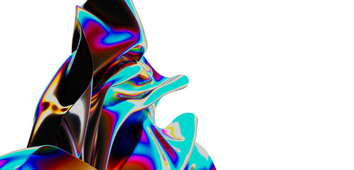 Fototapeta premium Unique digital art of flowing, colorful, holographic fluid shapes, perfect for backgrounds or artistic concepts. A visual representation of flui