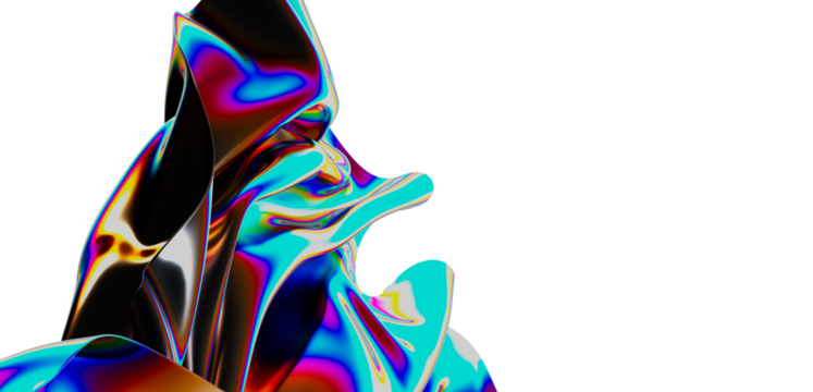 Unique digital art of flowing, colorful, holographic fluid shapes, perfect for backgrounds or artistic concepts. A visual representation of flui