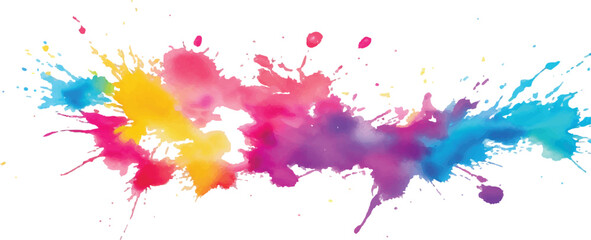 Colorful Rainbow Watercolor Splatter and Abstract Paint Stains with Bright Brush Strokes on White Isolated Background for Creative Modern Artwork