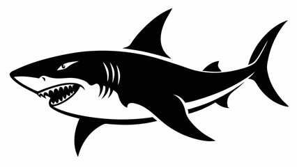 Obraz premium Vector illustration of a black and white illustration of a shark with its mouth open and teeth bared, isolated on a