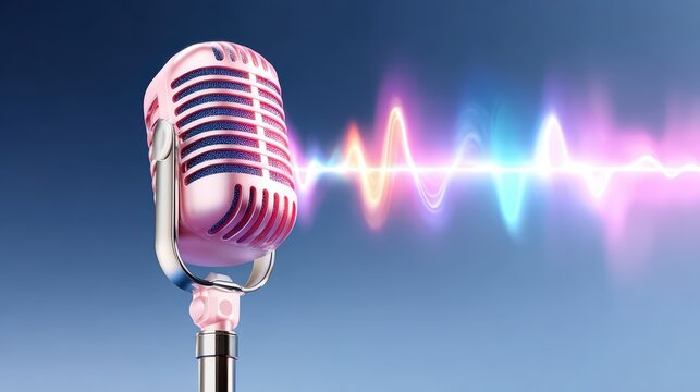 Stylish Shiny Pink Microphone with Sound Wave on Gradient Background. Ai Generated Images