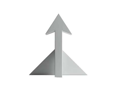 3D rendered, upward-pointing arrow, stylized as a paper airplane