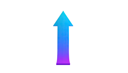 A vibrant, gradient-colored arrow pointing upwards against a stark black background