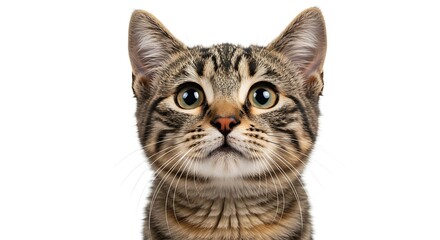 Fototapeta premium Tabby cat portrait on white background looking upwards