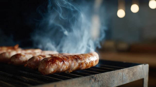 Grilled sausages exude smoky charm reminiscent of Oktoberfest revelry and Southern barbecue gatherings, evoking a symphony of sizzling delight