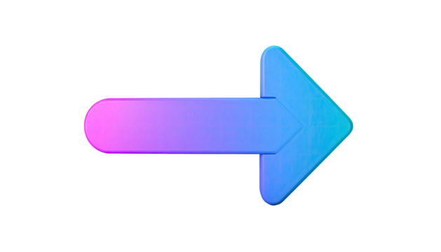 A vibrant, right-pointing arrow with a gradient of pink and blue against a black background