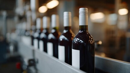 Row of gleaming wine bottles evokes Bacchanalia festivity with whispers of oak, artisanal craftsmanship, and autumnal ascendancy