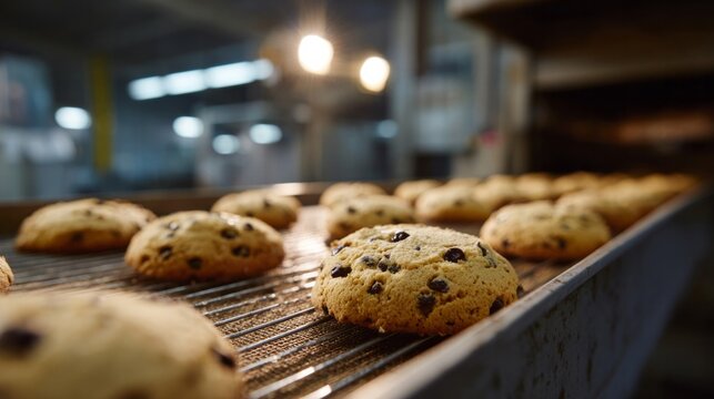 Freshly baked chocolate chip cookies on a cooling rack evoke sweet nostalgia, perfect for World Baking Day or Hygge celebrations